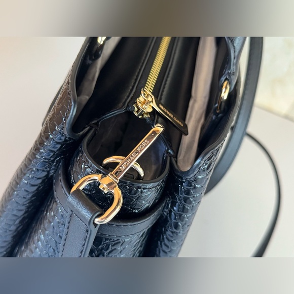 Michael Kors Reed Large Satchel Shoulder Bag Exotic Patent Black - Picture 9 of 12